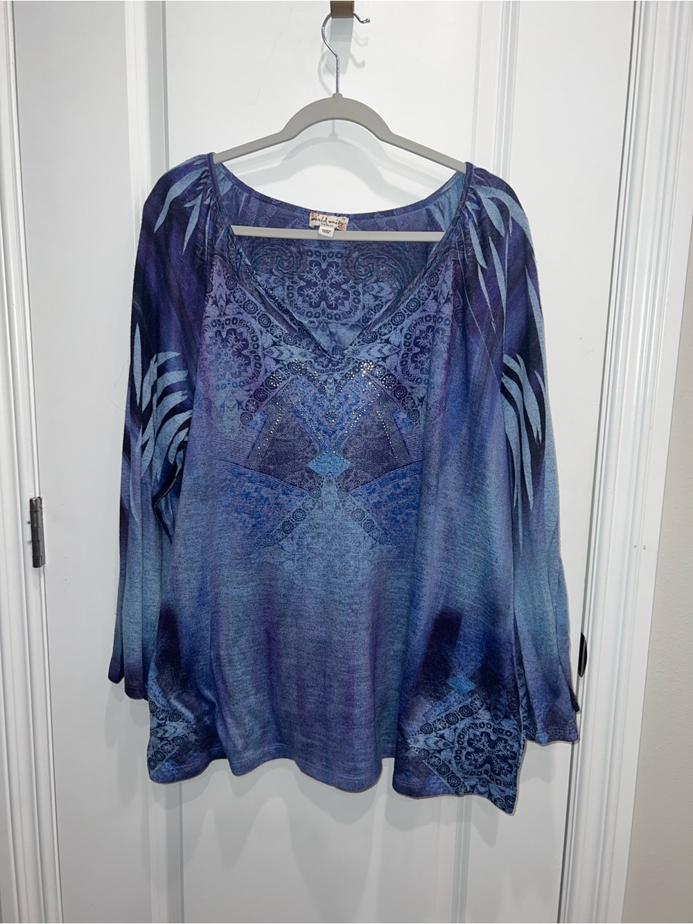 World Unity Women's Purple Sublimation Soft Knit Top Embellished Plus Size 3X